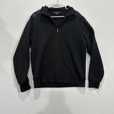 MICHAEL KORS SWEATER MEN'S BLACK SIZE: LARGE 1/4 HALF ZIP PULLOVER SPELL  OUT 81