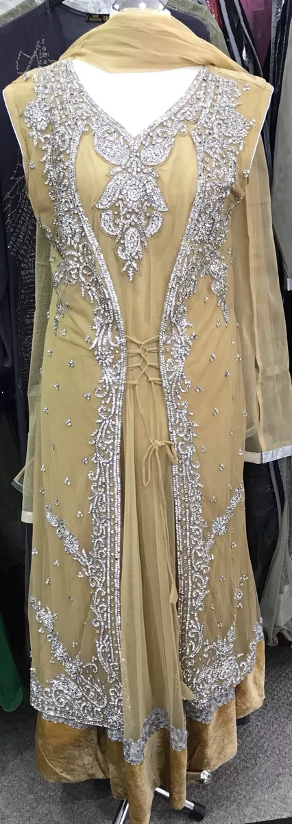 Golden net hotsell dresses pakistani