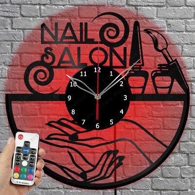 LED Vinyl Clock Nail Salon LED Light Vinyl Record Wall Clock Home Decor 2043
