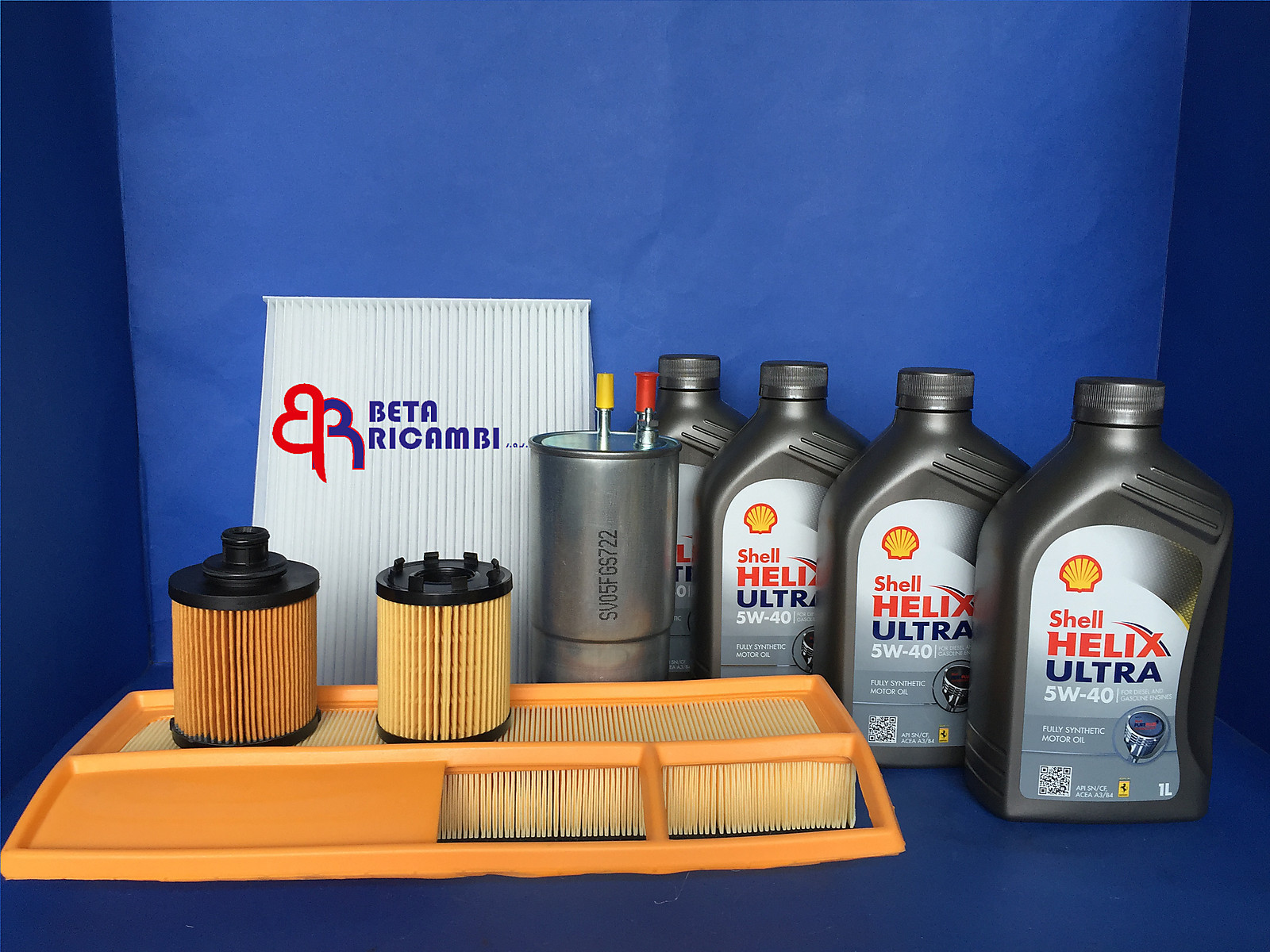 KIT 4 FILTRI TAGLIANDO FIAT GRANDE PUNTO 1.3 90 CV  MJET+ OLIO SHELL ULTRA 5W40