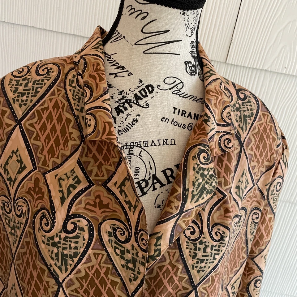 Blazer vintage Bogari 100 % seda un botón abstracto multicolor para mujer S (C4) Foto 2 de 4