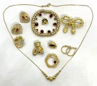 Vintage Gold Tone Metal Rhinestones Costume Jewelry Lot Some Signed