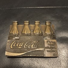 Vintage 1976 Coca-Cola Brass Belt Buckle 4 Pack Of Coke