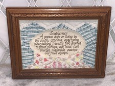Vintage 87 Folk Art Quilt Southerner Saying Message 6 5/8 X8 5/8 Signed Bacon