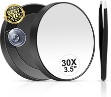 30X Magnifying Mirror with Suction Cup & Tweezers 3.5 Inches Travel Set