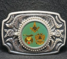 XB05133 AWESOME VINTAGE 1970s  MASONIC SYMBOLS  ORGANIZATION MENS BELT BUCKLE