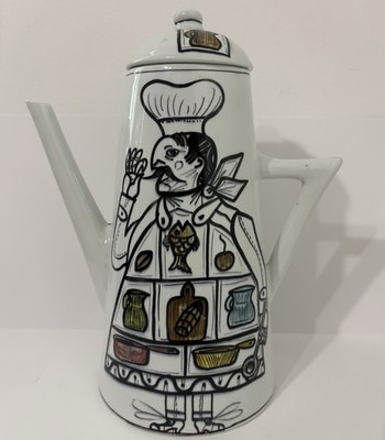 Vintage Mid Century Hand Painted Italian Chef Bread Pots Glazed Ceramic Teapot