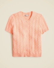 (NEW) Women's J.Crew Peach Cable-Knit Short-Sleeve Cardigan Top - Size: Large