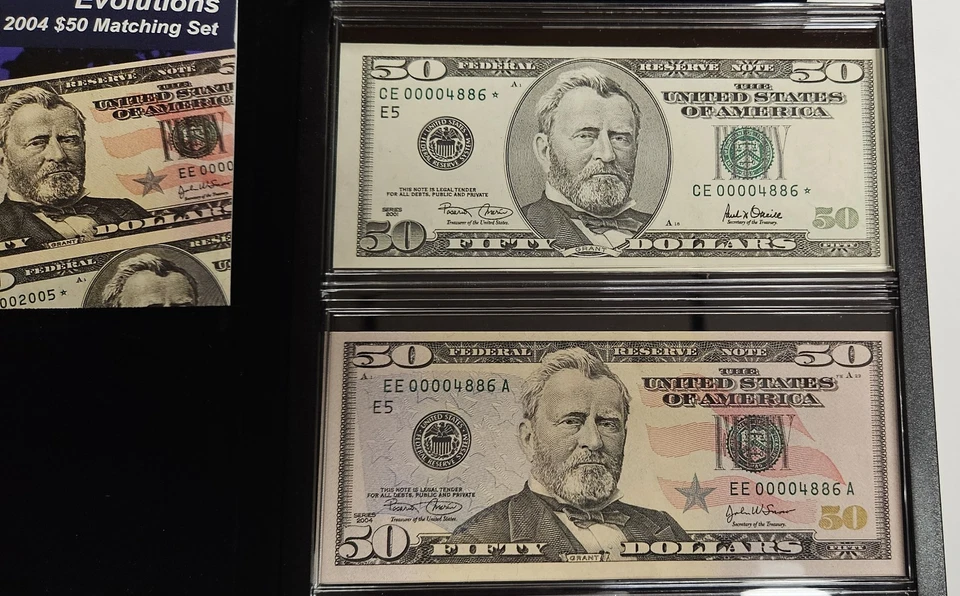 2001 / 2004 $50  Matching Serial Number Notes Evolutions Set  One is a Star Note - Image 4 of 4