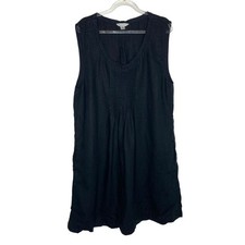 Garnet Hill Women Size 18 Black Linen Dress Pockets Pintuck Lagenlook Sleeveless