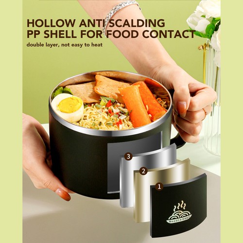 (1200ml) 304 Stainless Steel Student Fast Food Cup Portable Lunch Box Black - Bild 9 von 24