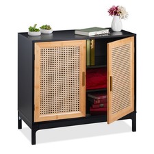 Credenza Ingresso Cassettiera Comò Mobile Soggiorno Retrò Ante Rattan 76x80x39cm