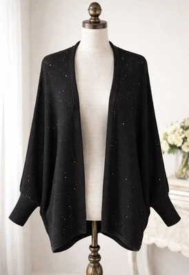 NEW Willow & Clay Black Sequin Knit Open Cardigan Dolman Sleeve Topper XS OS - Image 1 of 4
