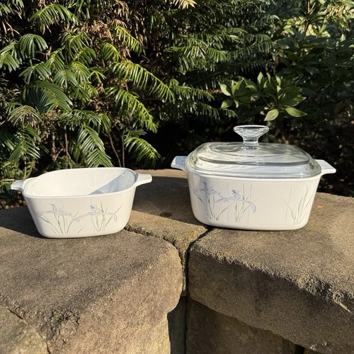 VTG Corning Corelle Shadow Iris 1.5 Qt & 700 ML Casserole Dish Pyrex Lid A7C
