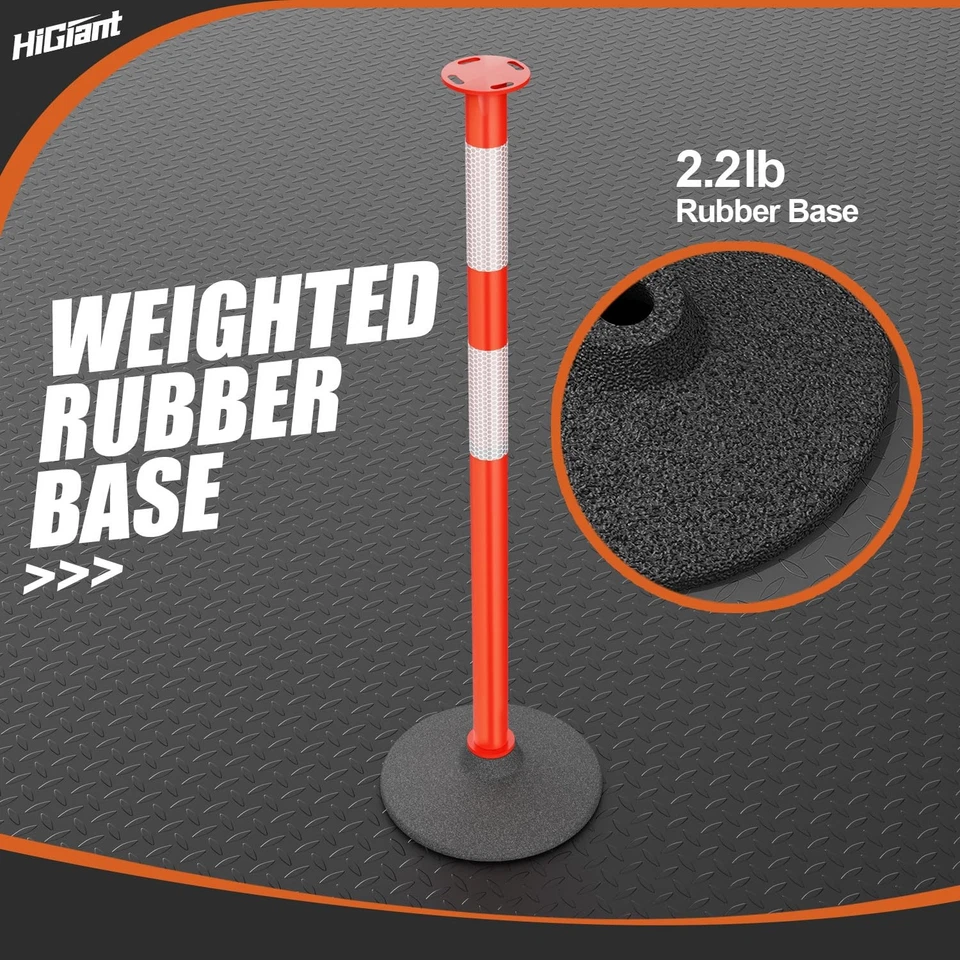 4 Pack 34 Inches Traffic Delineator Posts with Weighted Rubber Base, Portable... - Image 2 of 4