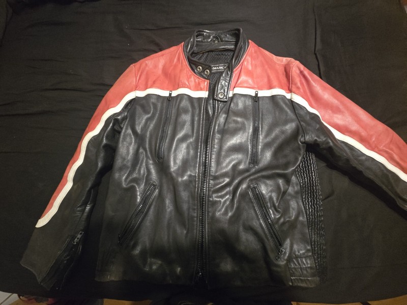 Vintage Steinmark Leather Biker Jacket Red Black White Size 40