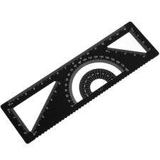 6 Inch 4-in-1 Small Black Metal Ruler Protractor Triangle Geometry Scale