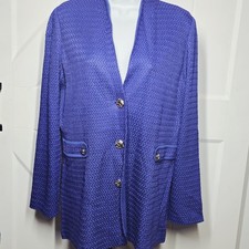 MISOOK Periwinkle Blue Purple Jacquard Wavy Knit Button Blazer Jacket Large