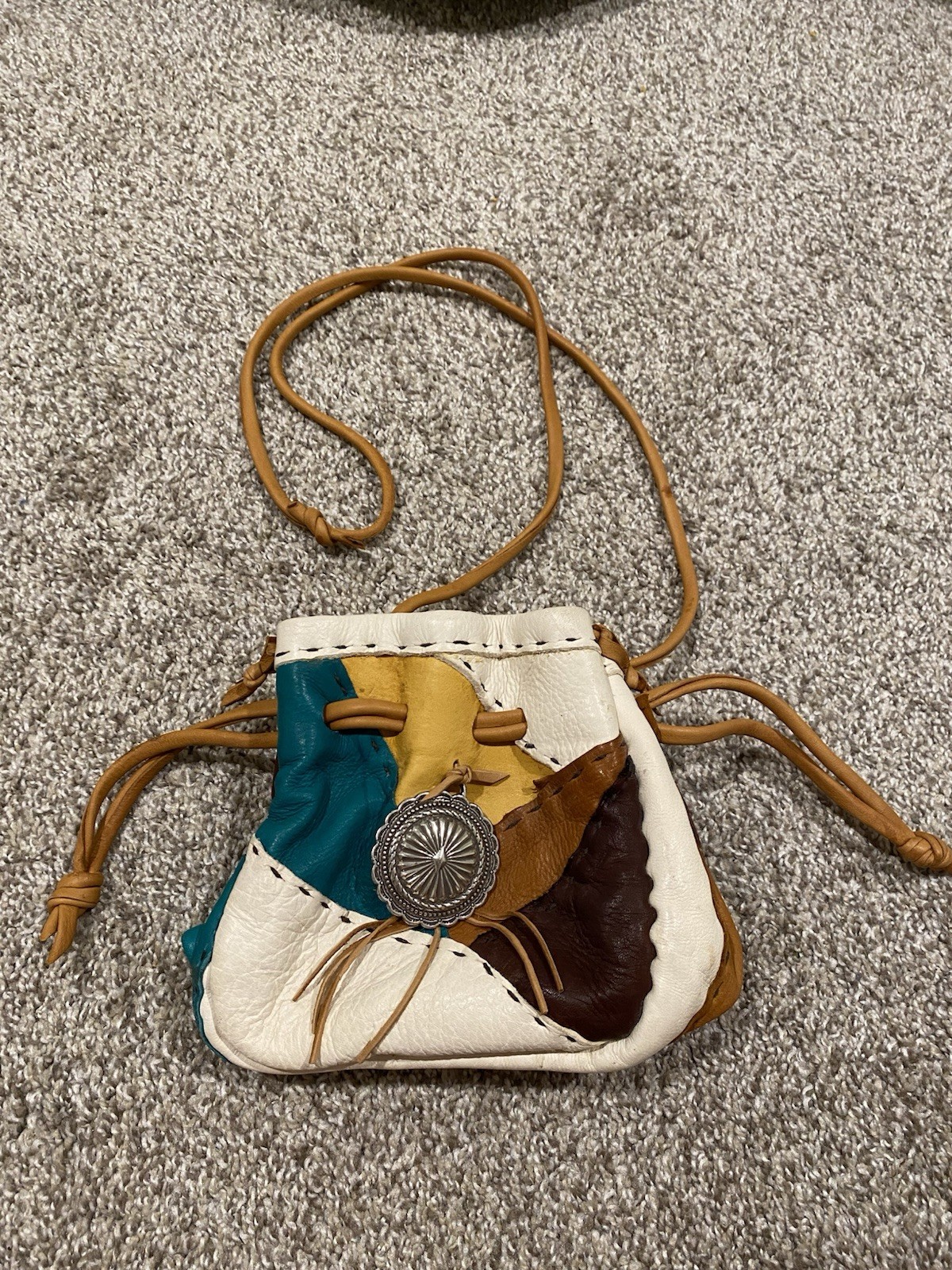 Western Style Drawstring Patchwork Soft Leather C… - image 1