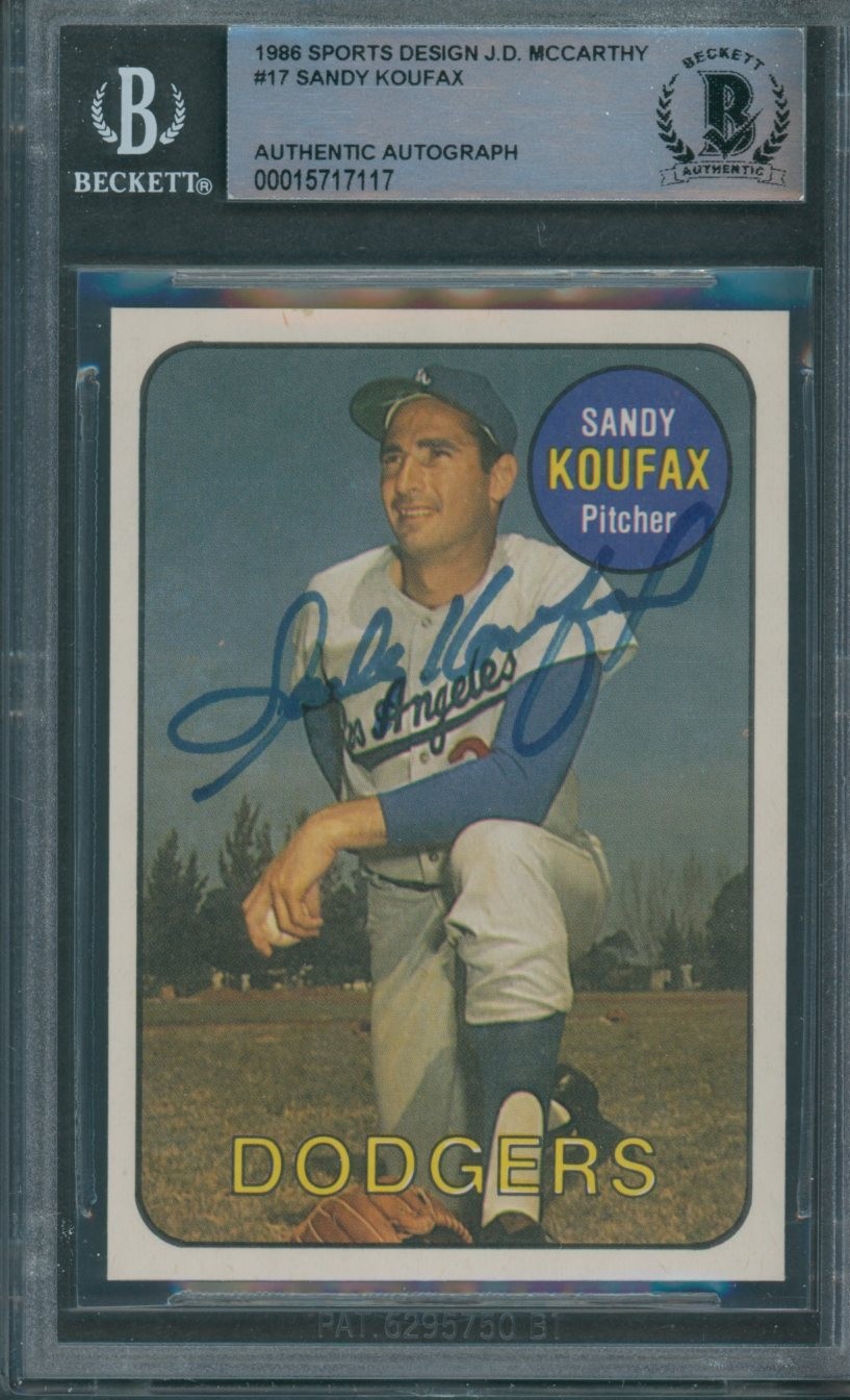 1986 Sports Design J.D. McCarthy #17 Sandy Koufax Beckett Authentic Signed *1110 
