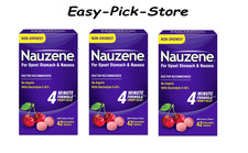  3- PACK Nauzene Chewable Tablets With Cherry Flavor 42 Count.