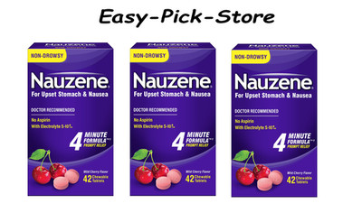 (3- PACK) Nauzene Chewable Tablets With Cherry Flavor 42 Count.