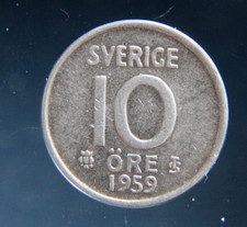 Sweden 10 Ore, 1959, silver coin