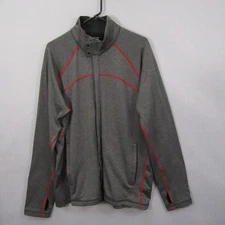 REI Mens Powerflyte Jacket XL Gray Full Zip Stretch Red Trim Soft Shell
