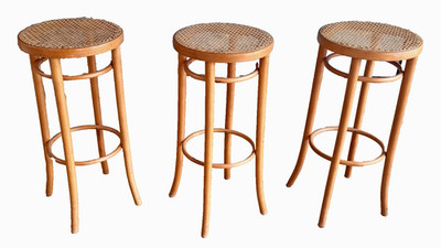 Thonet Birch Bentwood Woven Cane Wood Bar Stool Chair Antique FMG Vtg Design Mcm