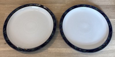 2 Denby Baroque Dinner Plates 10.25  White Face/Blue Rim