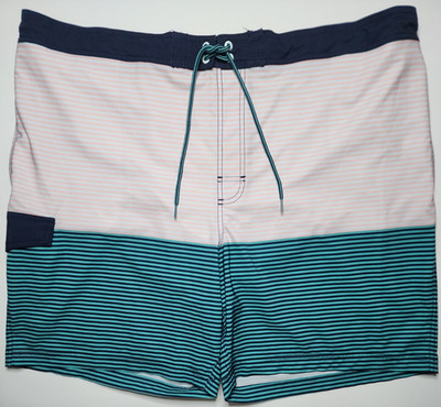 George Men's 3XL (48-50) Lined White Pink Teal Striped Board Shorts Swim Trunks 