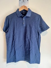 Hugo Boss Polo Shirt Mens M Blue Check Mercerized Cotton Luxury Geometric City