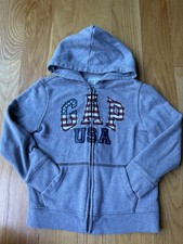 Gap Kids Boys Logo Hooded Hoodie GAP Grey Size S 6-7 Zipper American Flag