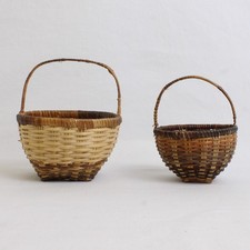 Lot Of 2 Handmade Solid Brown Color Matching Mini/Small Round Woven Baskets