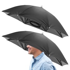2 Pcs 26" Headband Umbrella Hat Black Glue Umbrella Cap for Outdoor Black