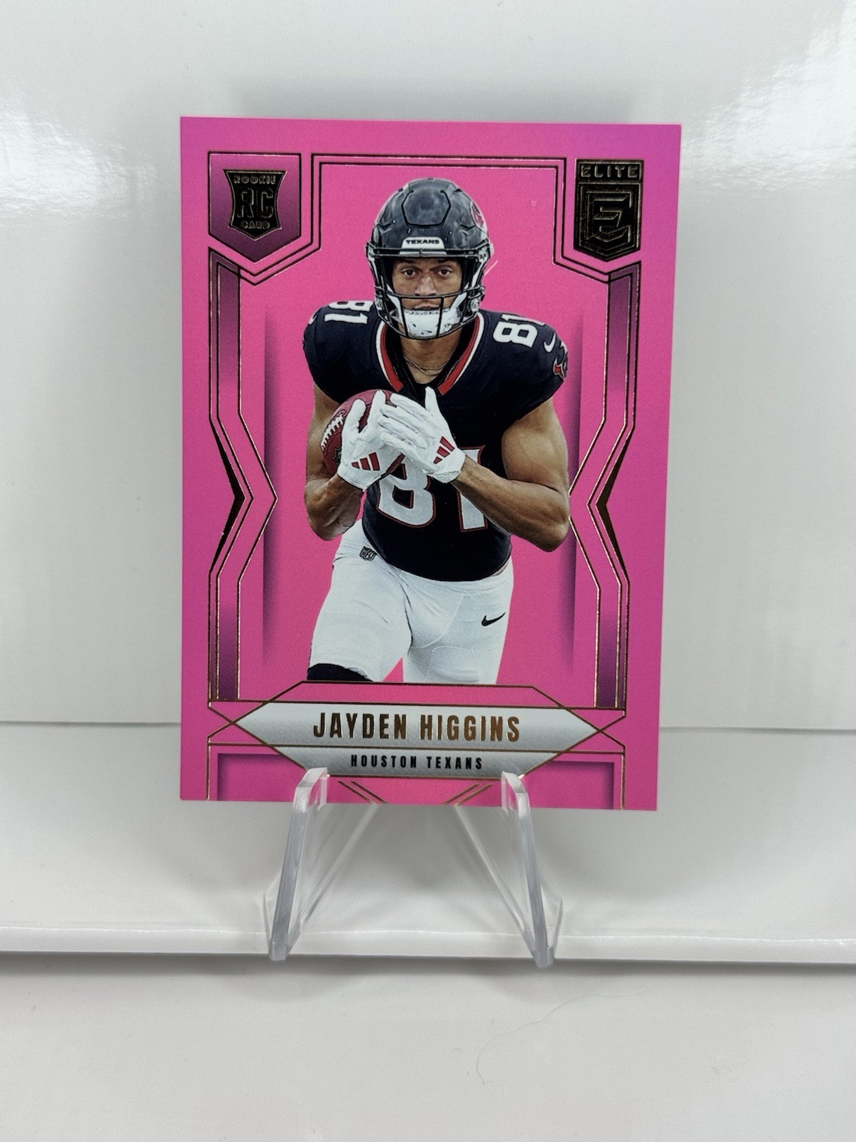 2025 Panini Donruss Elite - Rookies Jayden Higgins #134 Pink Ink (RC) Texans