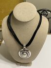 Scroll Silver Tone Faux Pearl Pendant Necklace On Black Faux Leather Cord