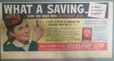 Eversharp Red Top Lead Ad: What A Savings ! Scotch Girl from 1940's Size:7 x 15