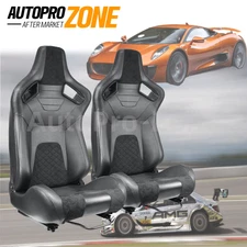 1 Pair of Black Universal Racing Seats - Adjustable Comfortable Sport Bucket