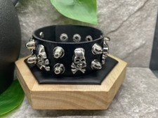 Punk Goth Bracelet Black Leather Spike Rivet Metal Studded Wristband B3176