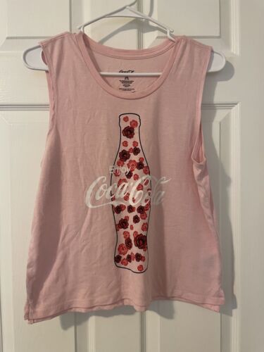 Coca Cola Tank Top Women’s M Pink Floral Roses Lightweight - Picture 1 of 7