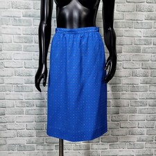 Vintage 70s Sasson S Blue Silky Polyester Floral Dot Pattern Aline Skirt Hi Rise