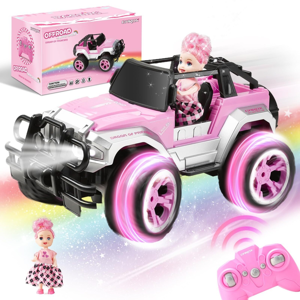 Remote Control Car for Girls Pink RC Car with Doll and Sticker for