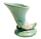 1930’s-WELLER-Art Pottery-VASE/CORNUCOPIA -Wild Rose-Sea Foam Green-6”