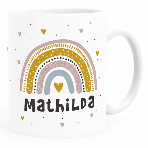 personalisierte Tasse mit Namen Regenbogen Herz persönliche Geschenke Kinder