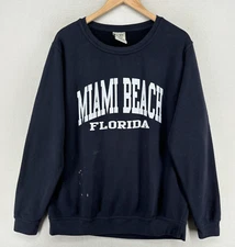 MIAMI BEACH Sweatshirt Adult L FLORIDA Fleece Lined Jumper Sweater Pullover Blue