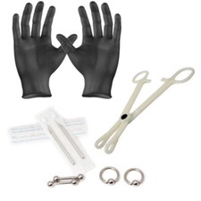 12 Gauge Body Piercing Kit incl. Captives, Barbell, Needles,Forceps,Gloves