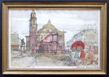 Jean Faber Himbert Mexico Colonial Square Abstract Watercolor Painting French
