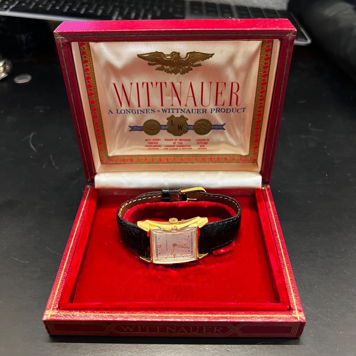 Vintage 1950's Wittnauer Longines 14k Gold Square Face Watch with second  dial