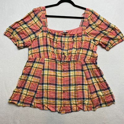 Torrid Babydoll Blouse Women's 2X Pink Short Sleeve Rayon Slub Puff $65 NWT